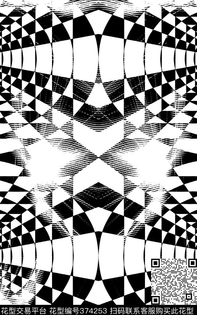 斑驳黑白几何传统印花华亿平台下载（图片编号: 374253） - 瓦栏（Walan）