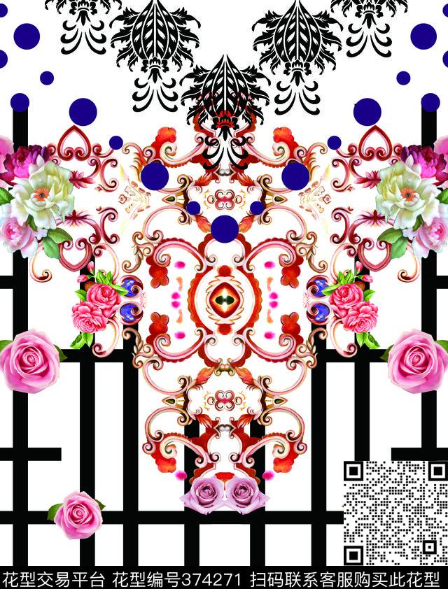 时尚几何花花卉数码印花华亿平台下载（图片编号: 374271） - 瓦栏（Walan）