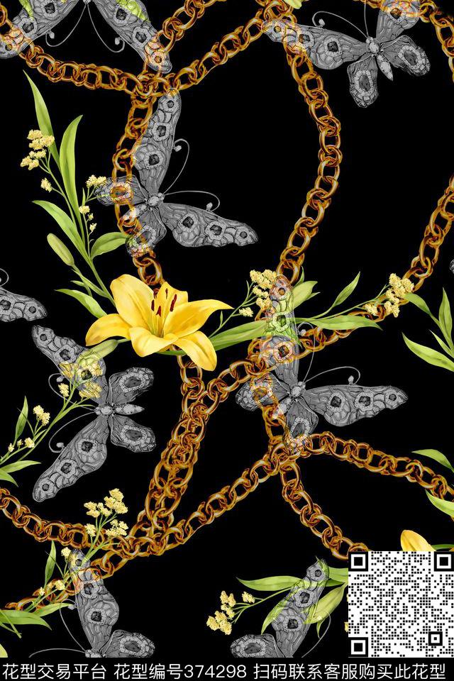 链条叶子花数码印花华亿平台下载（图片编号: 374298） - 瓦栏（Walan）