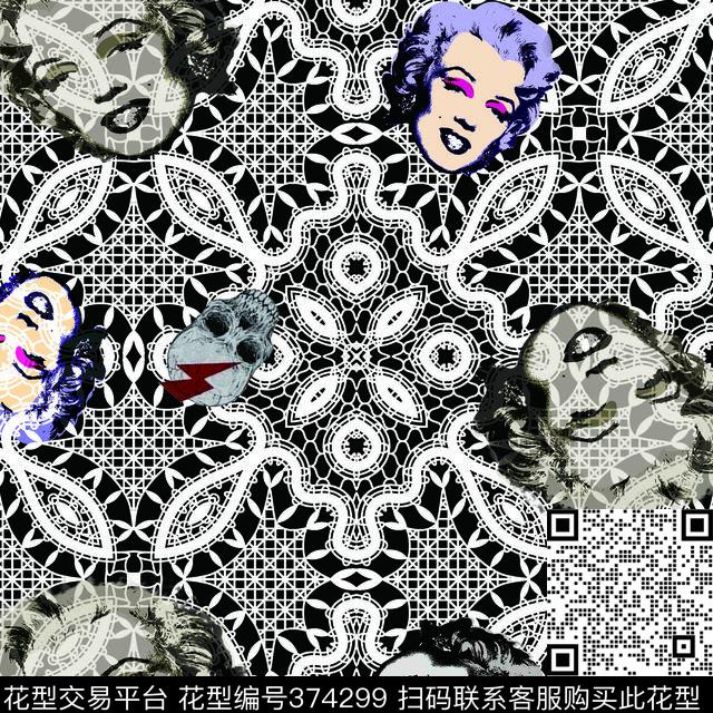 几何人头数码印花华亿平台下载（图片编号: 374299） - 瓦栏（Walan）
