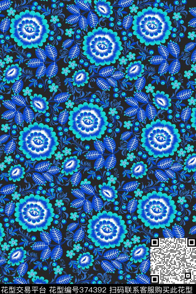 民族风抽象古典花卉秋冬男装传统印花华亿平台下载（图片编号: 374392） - 瓦栏（Walan）