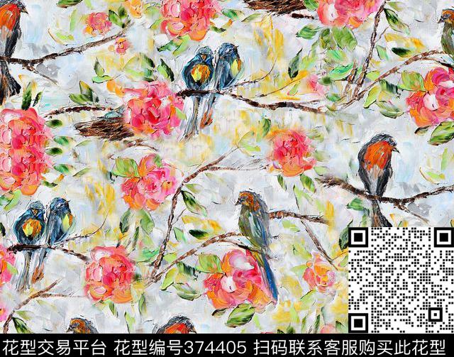 花鸟油画插画、水彩、油画花鸟其他数码印花华亿平台下载（图片编号: 374405） - 瓦栏（Walan）