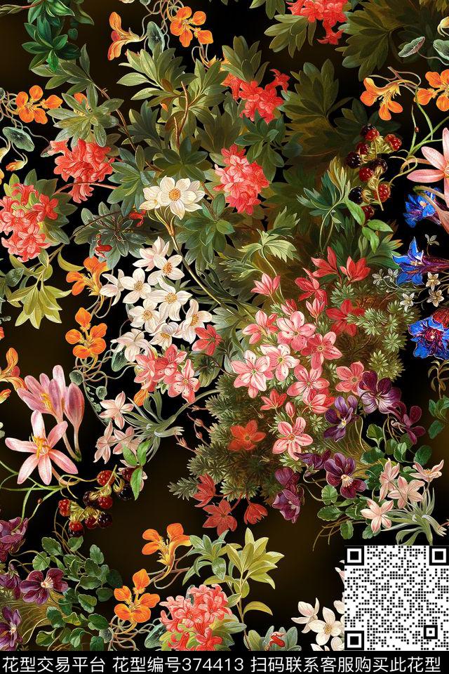 时尚油画小碎花数码印花华亿平台下载（图片编号: 374413） - 瓦栏（Walan）