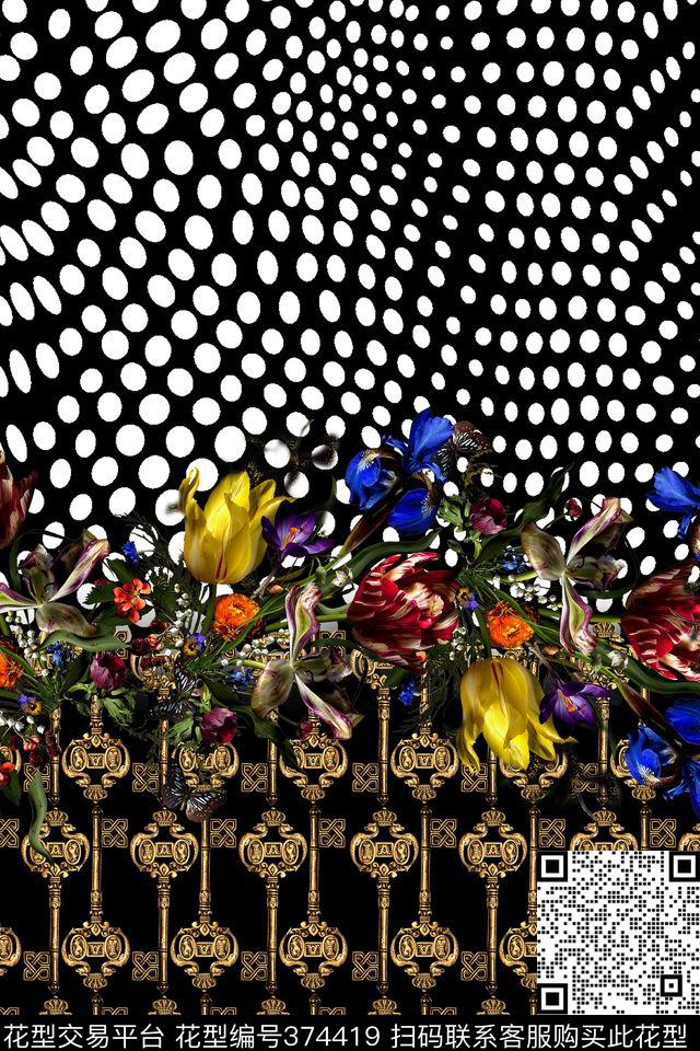 时尚花卉钥匙数码印花华亿平台下载（图片编号: 374419） - 瓦栏（Walan）