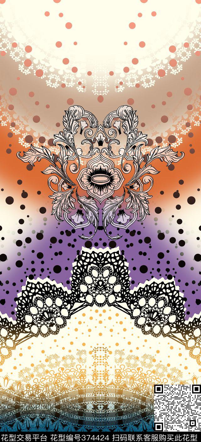 波点定位对称传统印花华亿平台下载（图片编号: 374424） - 瓦栏（Walan）