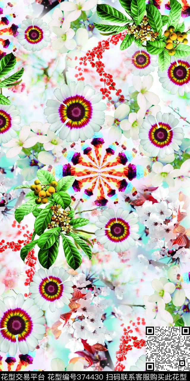 时尚几何花卉花卉数码印花华亿平台下载（图片编号: 374430） - 瓦栏（Walan）