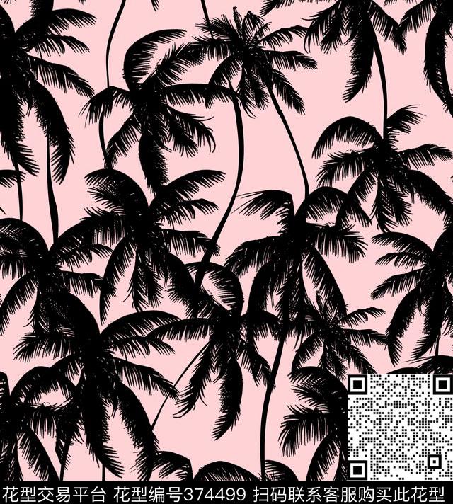 抽象椰子树传统印花华亿平台下载（图片编号: 374499） - 瓦栏（Walan）