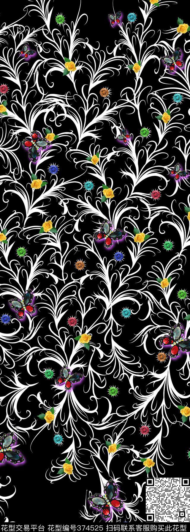 玫瑰花宝石珠宝数码印花华亿平台下载（图片编号: 374525） - 瓦栏（Walan）