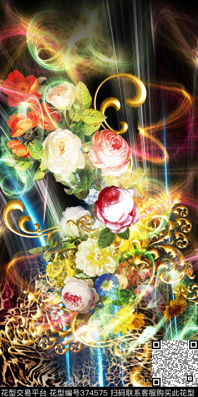 数码豹纹花卉豹纹花卉定位数码印花华亿平台下载（图片编号: 374575） - 瓦栏（Walan）