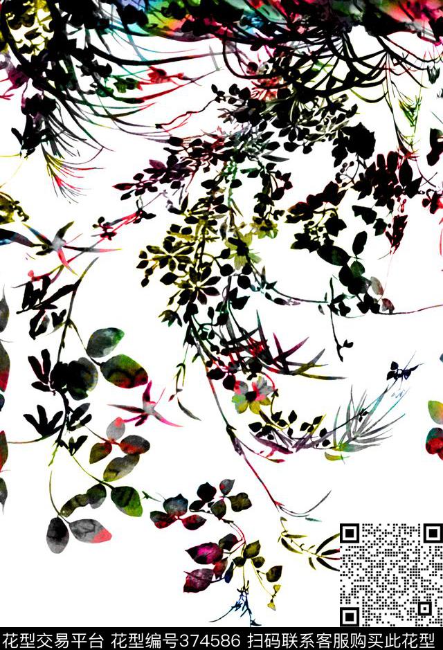 树叶中国风定位女装数码印花华亿平台下载（图片编号: 374586） - 瓦栏（Walan）