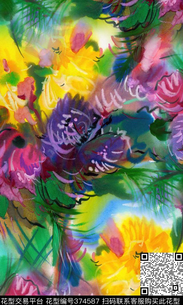 水彩抽象水彩花卉潘神花卉类数码印花华亿平台下载（图片编号: 374587） - 瓦栏（Walan）