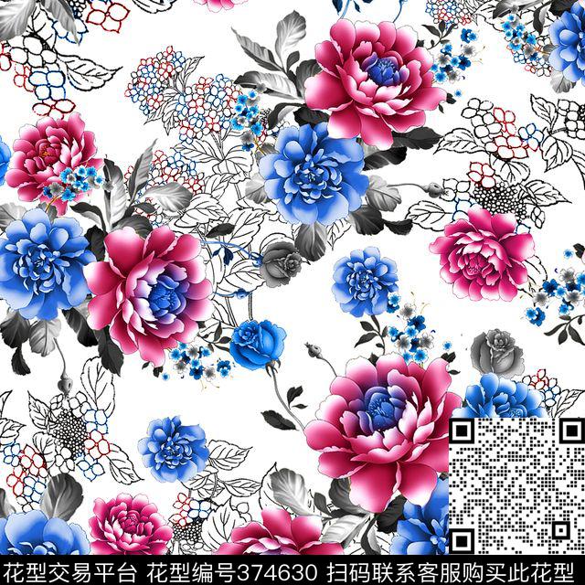 中老年小花花卉传统印花华亿平台下载（图片编号: 374630） - 瓦栏（Walan）