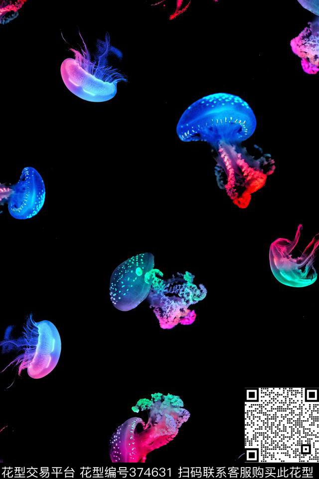水母七彩抽象简洁数码印花华亿平台下载（图片编号: 374631） - 瓦栏（Walan）