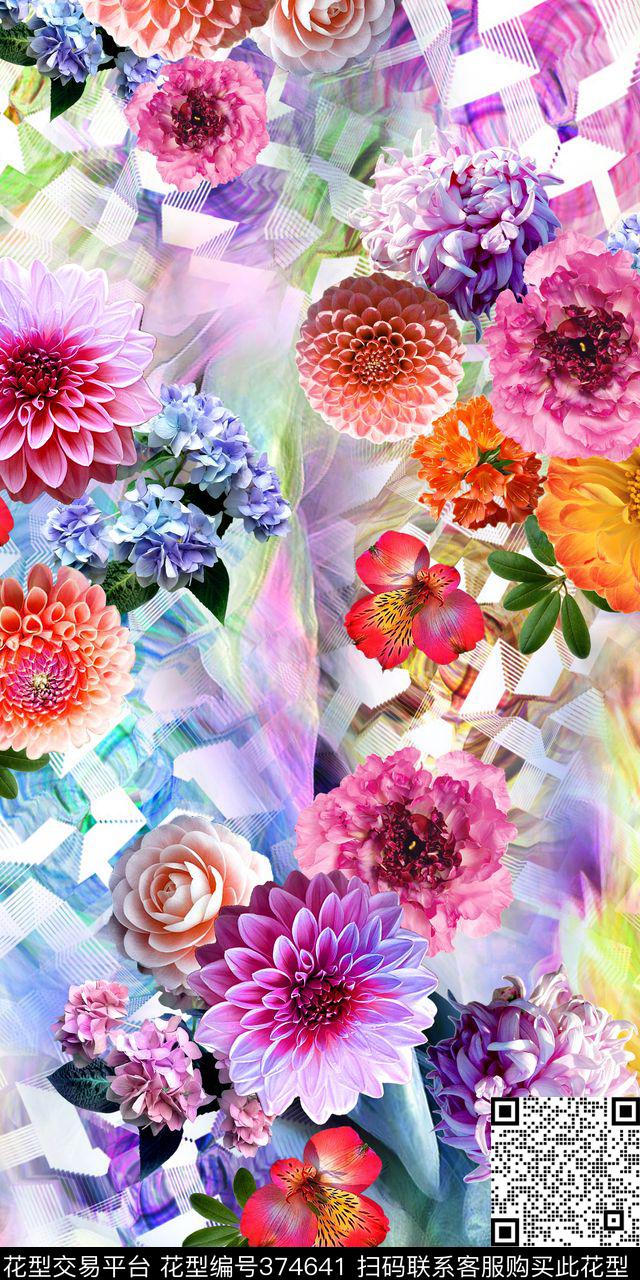 花卉小清新炫丽数码印花华亿平台下载（图片编号: 374641） - 瓦栏（Walan）