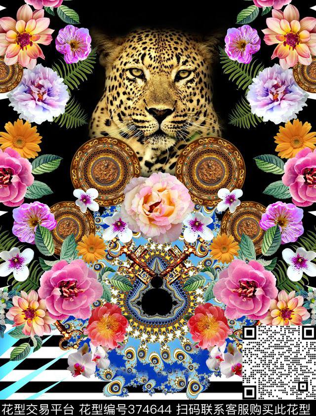 欧美包臀大牌豹头时尚数码印花华亿平台下载（图片编号: 374644） - 瓦栏（Walan）