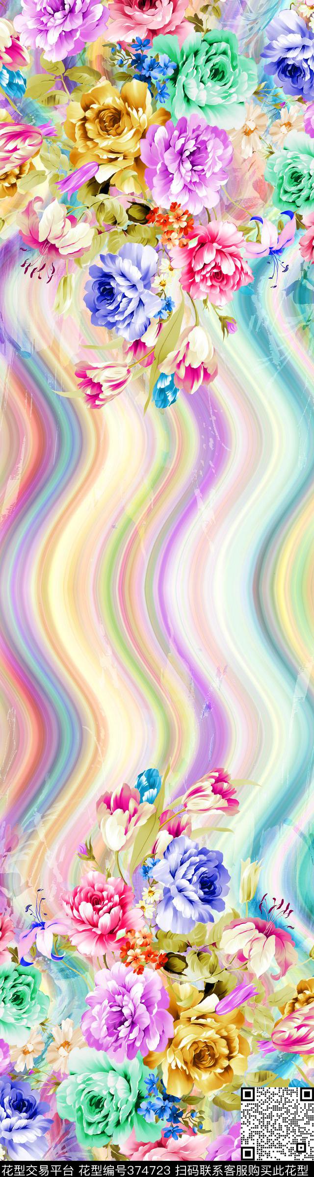 定位彩色花朵花卉数码印花华亿平台下载（图片编号: 374723） - 瓦栏（Walan）