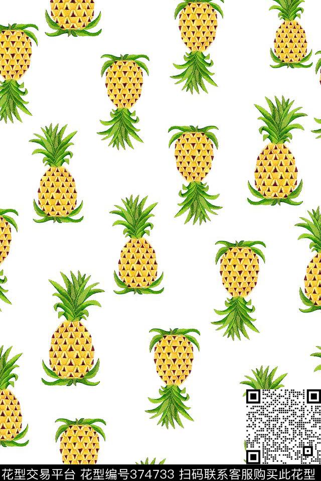 手绘菠萝果蔬数码印花华亿平台下载（图片编号: 374733） - 瓦栏（Walan）