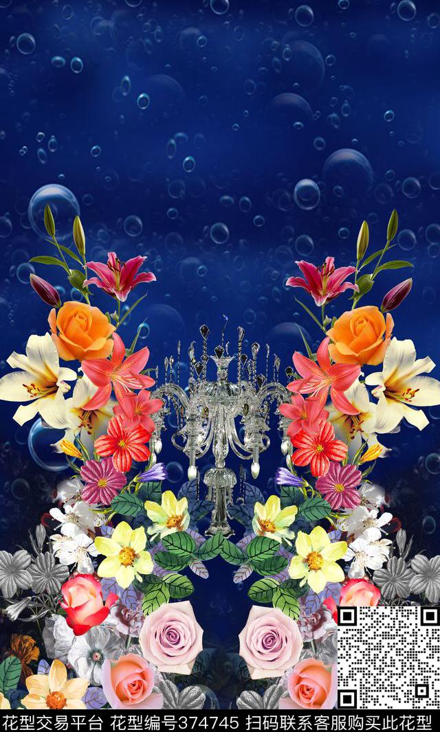 数码定位花卉组合数码印花华亿平台下载（图片编号: 374745） - 瓦栏（Walan）