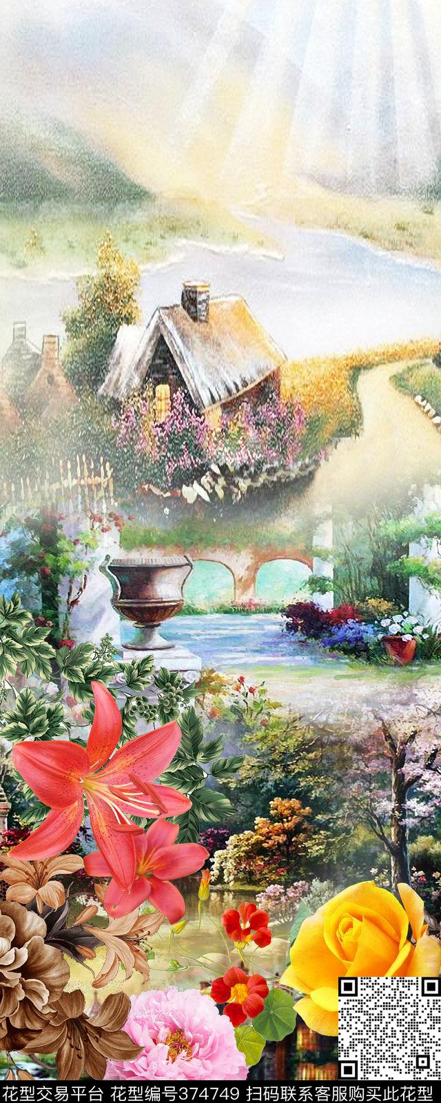 油画定位花卉数码印花华亿平台下载（图片编号: 374749） - 瓦栏（Walan）