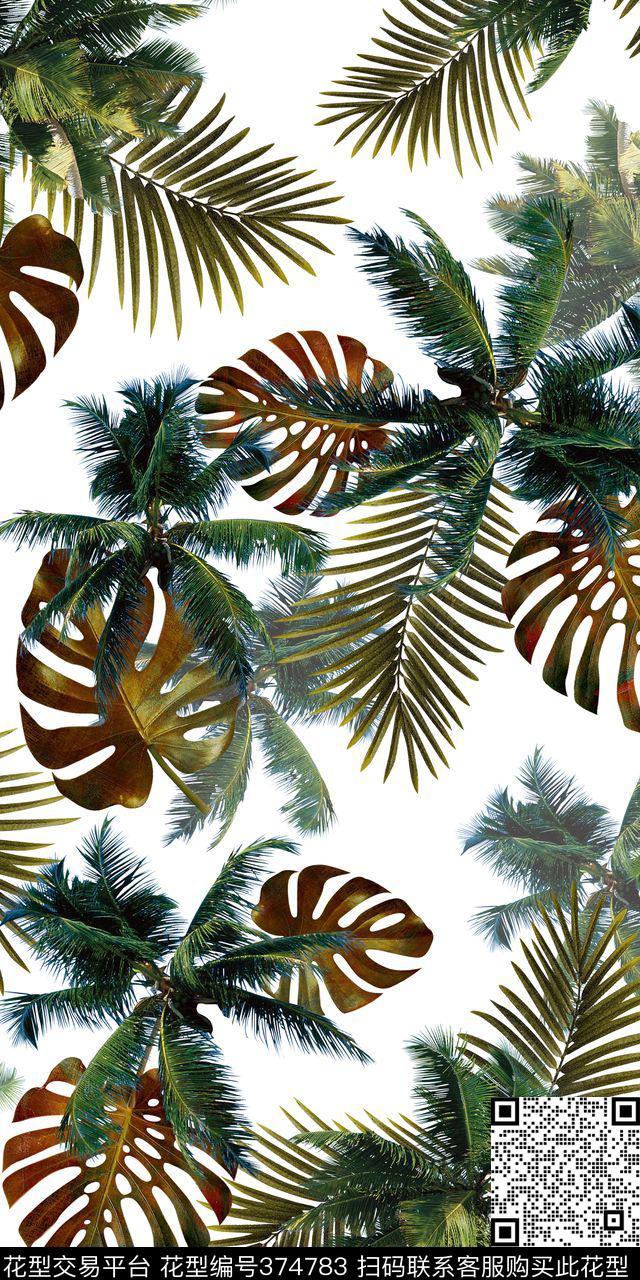 热带大气棕榈叶数码印花华亿平台下载（图片编号: 374783） - 瓦栏（Walan）