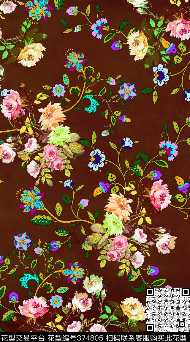 古典花纹花卉欧式复古数码印花华亿平台下载（图片编号: 374805） - 瓦栏（Walan）