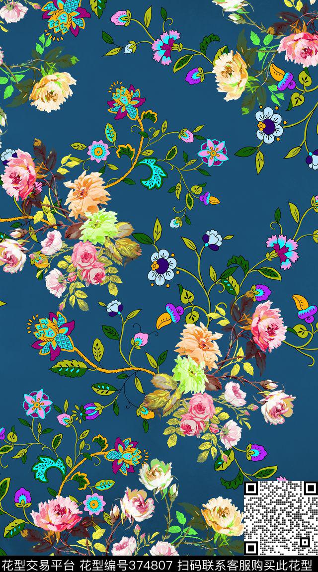 古典花纹花卉欧式复古数码印花华亿平台下载（图片编号: 374807） - 瓦栏（Walan）