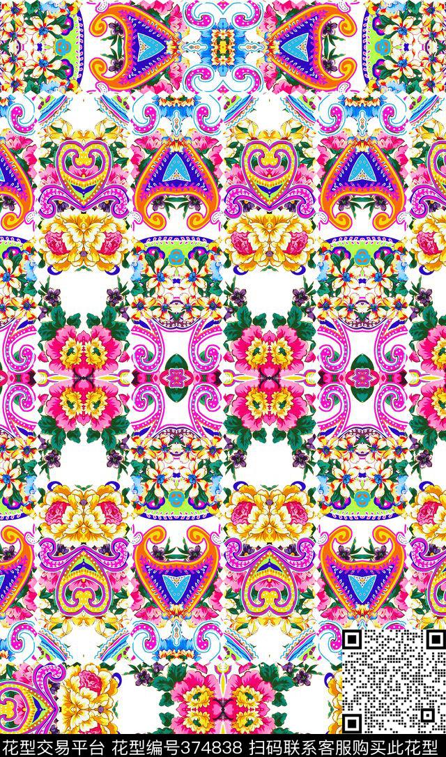 民族风腰果几何数码印花华亿平台下载（图片编号: 374838） - 瓦栏（Walan）