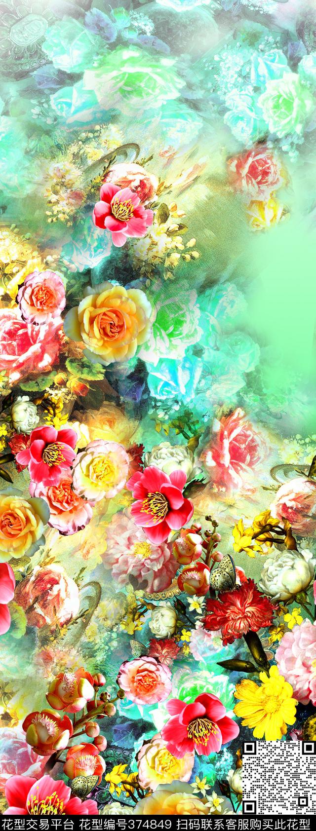 花卉定位数码印花华亿平台下载（图片编号: 374849） - 瓦栏（Walan）