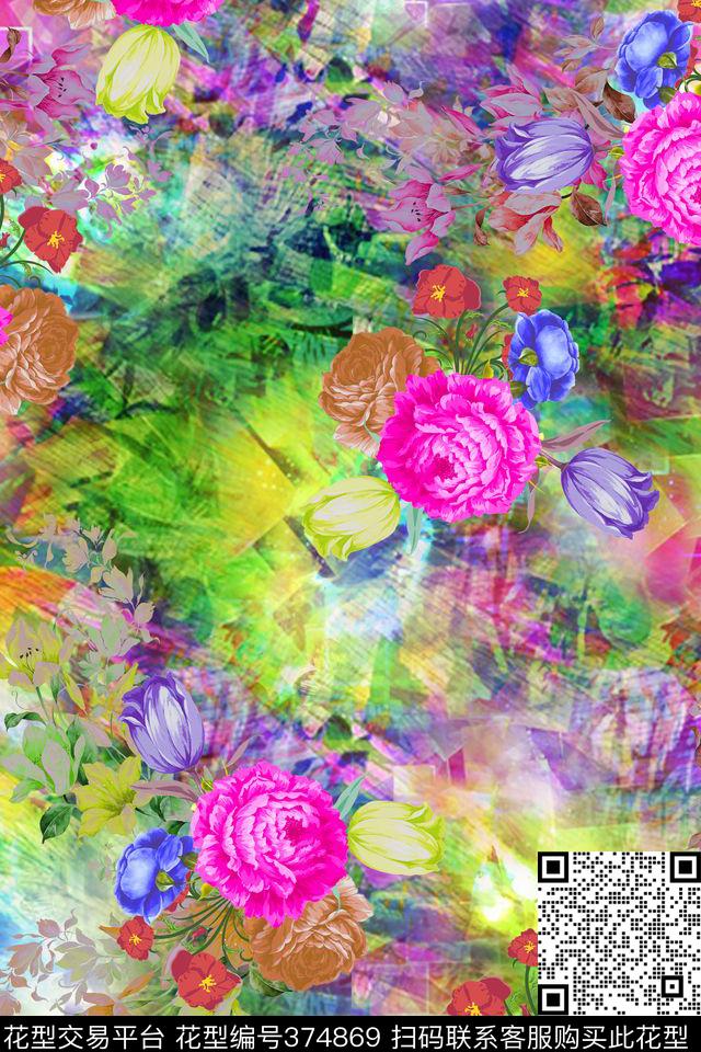 肌理几何花卉数码印花华亿平台下载（图片编号: 374869） - 瓦栏（Walan）