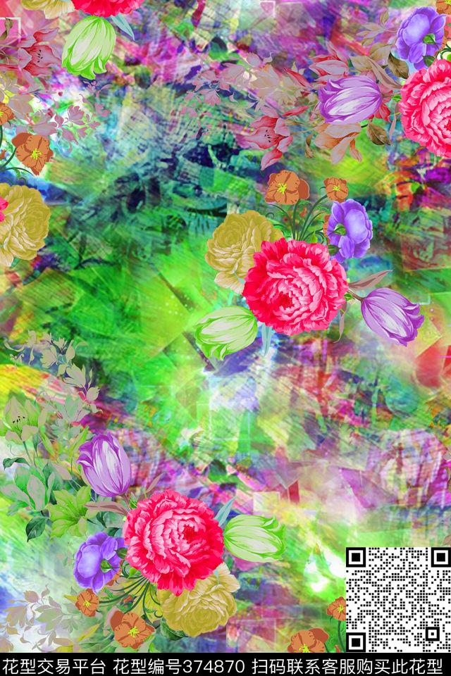 肌理几何花卉数码印花华亿平台下载（图片编号: 374870） - 瓦栏（Walan）