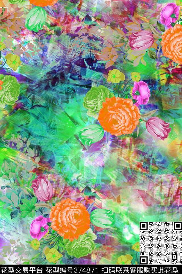 肌理几何花卉数码印花华亿平台下载（图片编号: 374871） - 瓦栏（Walan）