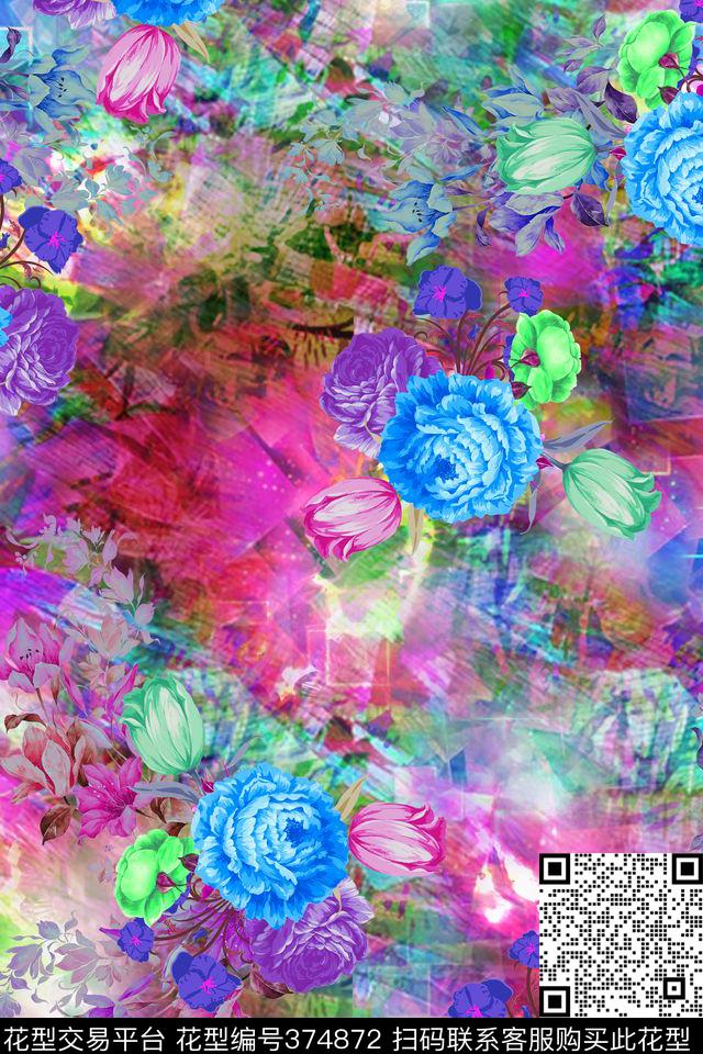 肌理几何花卉数码印花华亿平台下载（图片编号: 374872） - 瓦栏（Walan）
