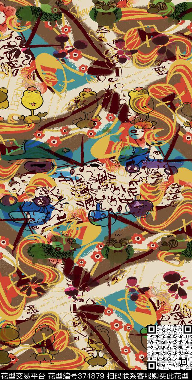 抽象花卉动物几何涂鸦传统印花华亿平台下载（图片编号: 374879） - 瓦栏（Walan）
