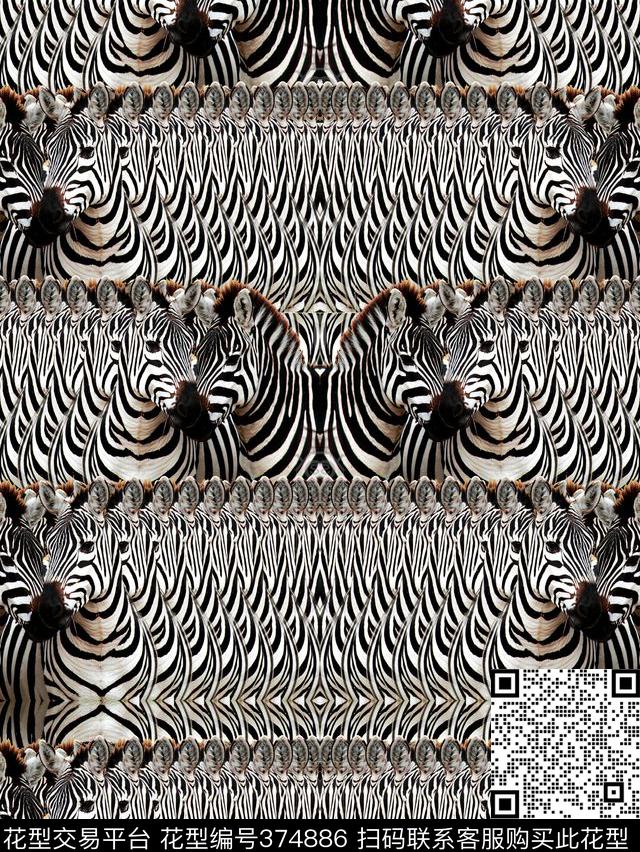 斑马潮流动物数码印花华亿平台下载（图片编号: 374886） - 瓦栏（Walan）