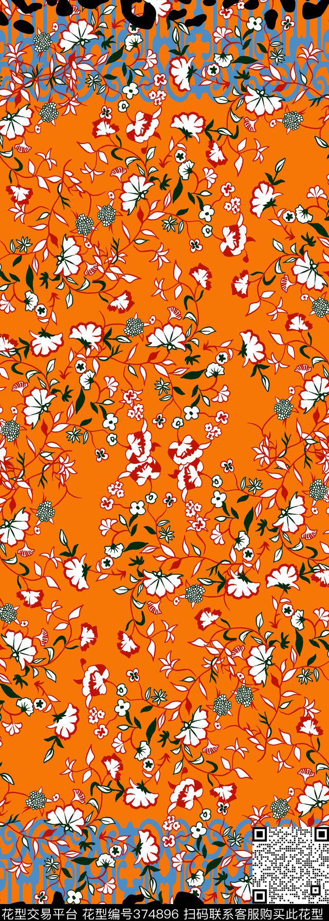 豹纹定位花卉传统印花华亿平台下载（图片编号: 374896） - 瓦栏（Walan）