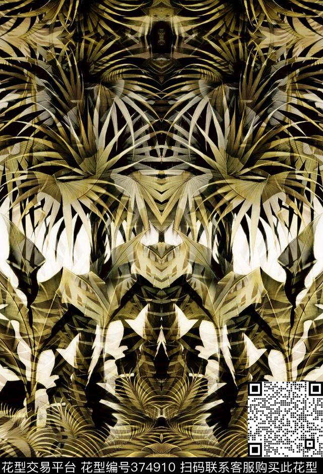 芭蕉定位对称数码印花华亿平台下载（图片编号: 374910） - 瓦栏（Walan）