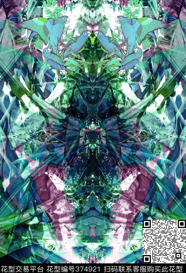 复古怀旧热带雨林鹦鹉数码印花华亿平台下载（图片编号: 374921） - 瓦栏（Walan）