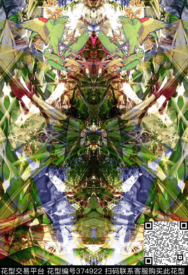 复古怀旧热带雨林鹦鹉数码印花华亿平台下载（图片编号: 374922） - 瓦栏（Walan）