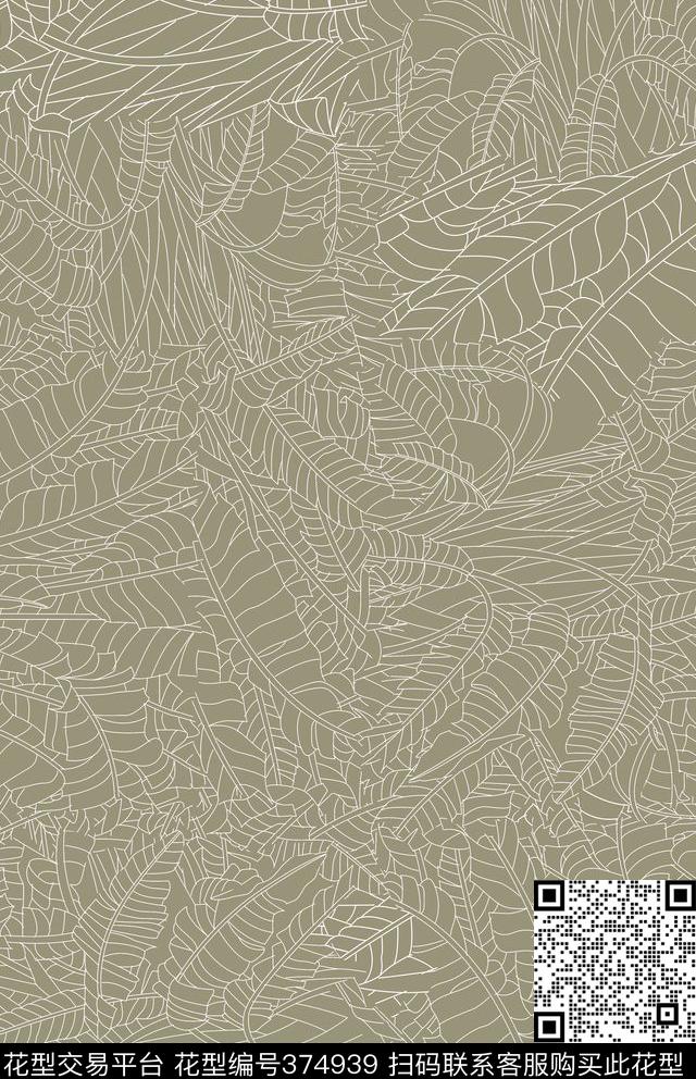 热带芭蕉树线描传统印花华亿平台下载（图片编号: 374939） - 瓦栏（Walan）