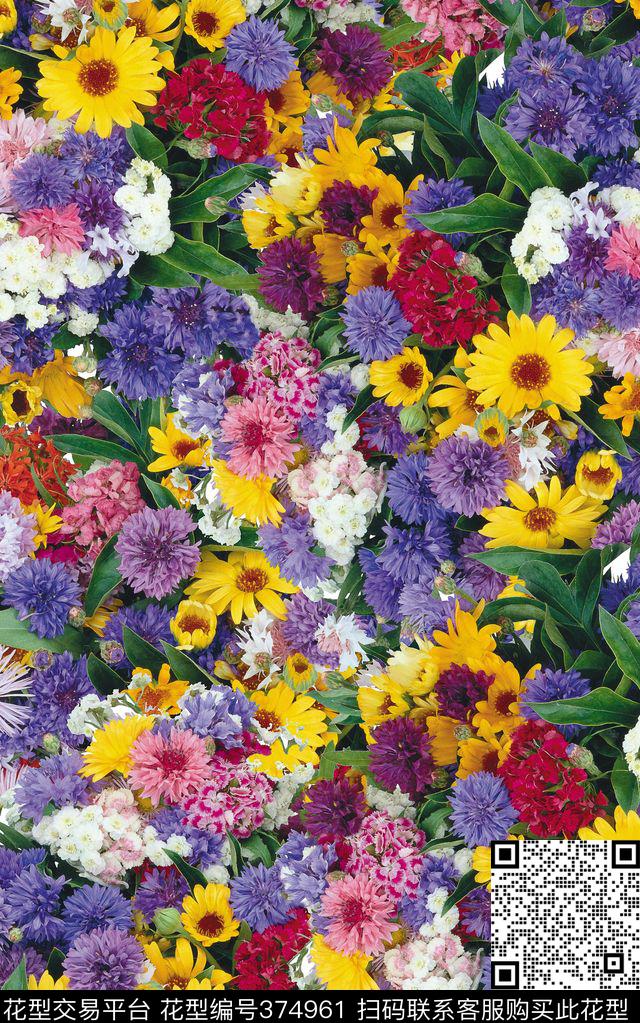 花卉花丛手绘数码印花华亿平台下载（图片编号: 374961） - 瓦栏（Walan）
