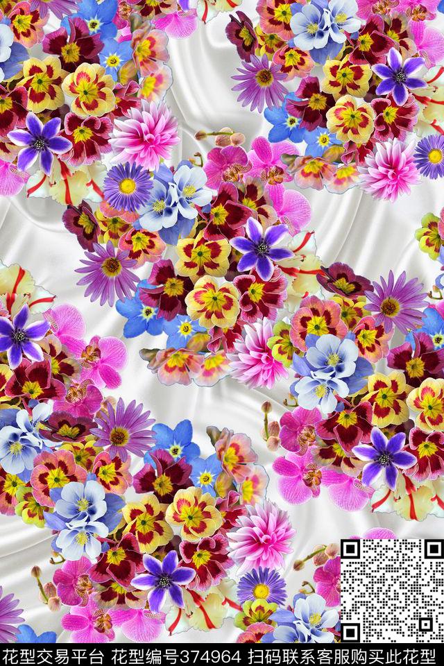 布纹花卉数码印花华亿平台下载（图片编号: 374964） - 瓦栏（Walan）