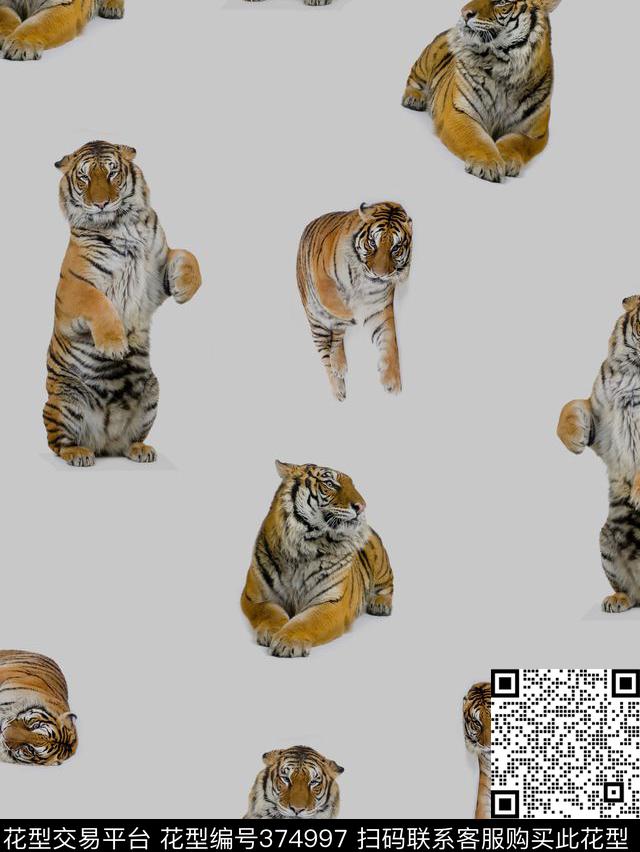 潮流动物老虎数码印花华亿平台下载（图片编号: 374997） - 瓦栏（Walan）