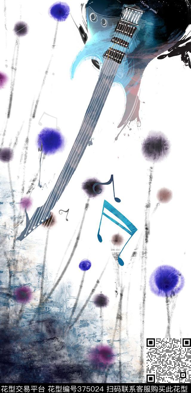 吉他油画民族风水墨画数码印花华亿平台下载（图片编号: 375024） - 瓦栏（Walan）