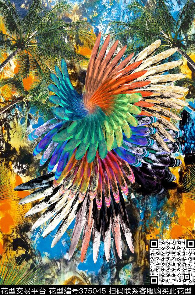 民族羽毛鸟毛七彩满底数码印花华亿平台下载（图片编号: 375045） - 瓦栏（Walan）