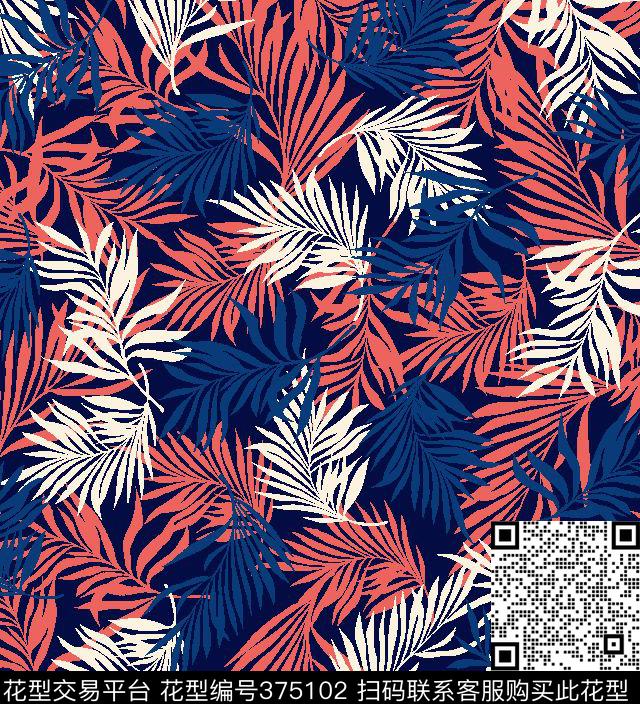 休闲时尚树叶泳衣/内衣/服饰面料华亿平台传统印花华亿平台下载（图片编号: 375102） - 瓦栏（Walan）