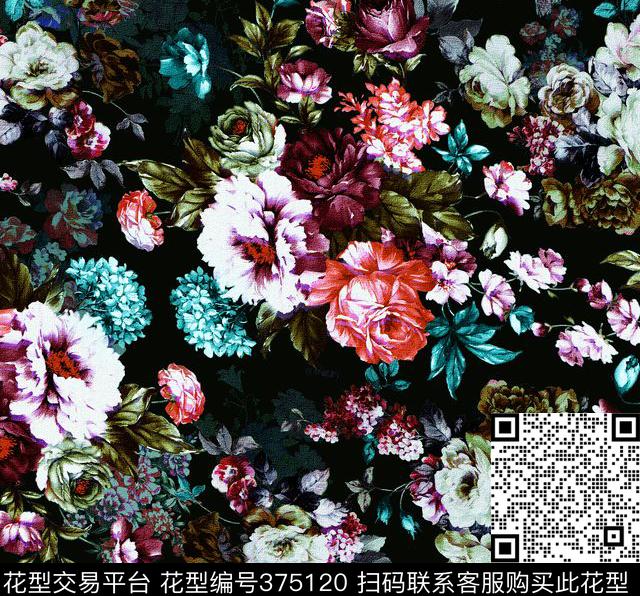 色彩底纹花卉抽象数码印花华亿平台下载（图片编号: 375120） - 瓦栏（Walan）