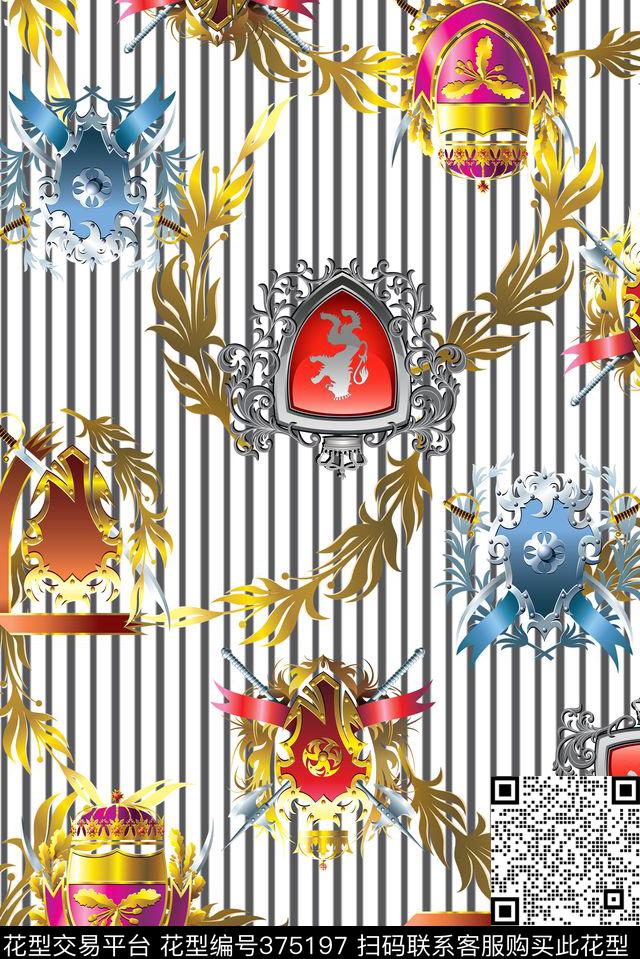 纹样组合欧式宫廷风数码印花华亿平台下载（图片编号: 375197） - 瓦栏（Walan）