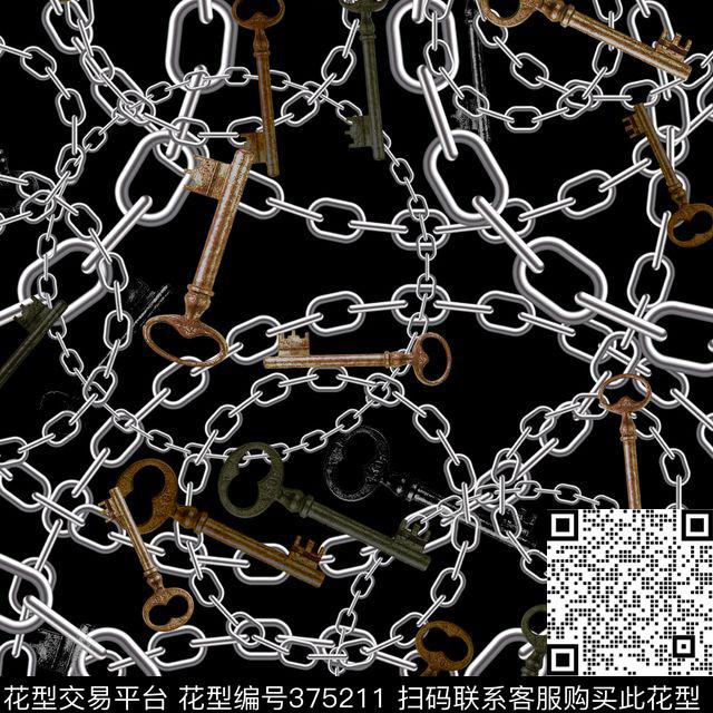 锁链钥匙组合数码印花华亿平台下载（图片编号: 375211） - 瓦栏（Walan）