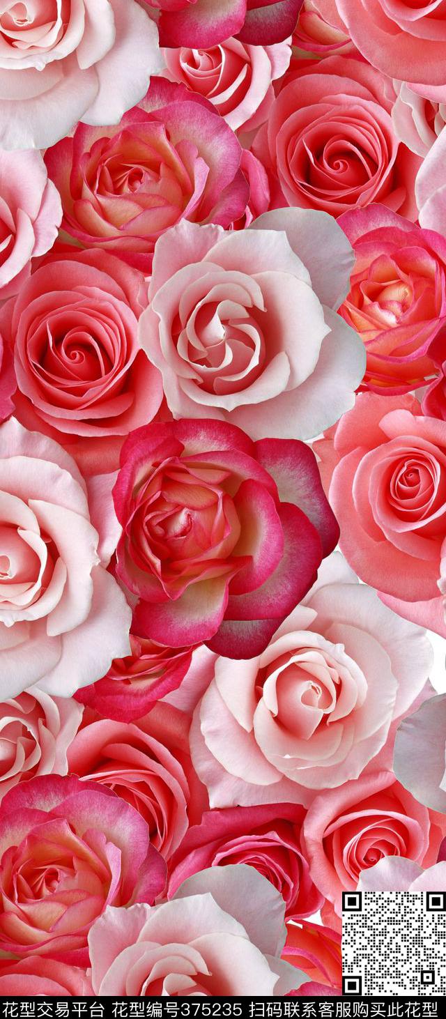 写实玫瑰花植物花卉数码印花华亿平台下载（图片编号: 375235） - 瓦栏（Walan）