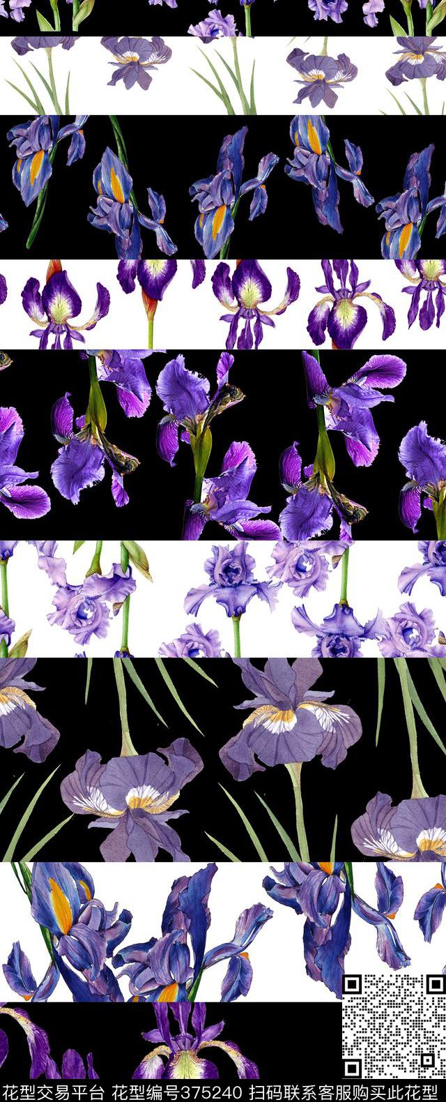 大气条纹鸢尾花数码印花华亿平台下载（图片编号: 375240） - 瓦栏（Walan）